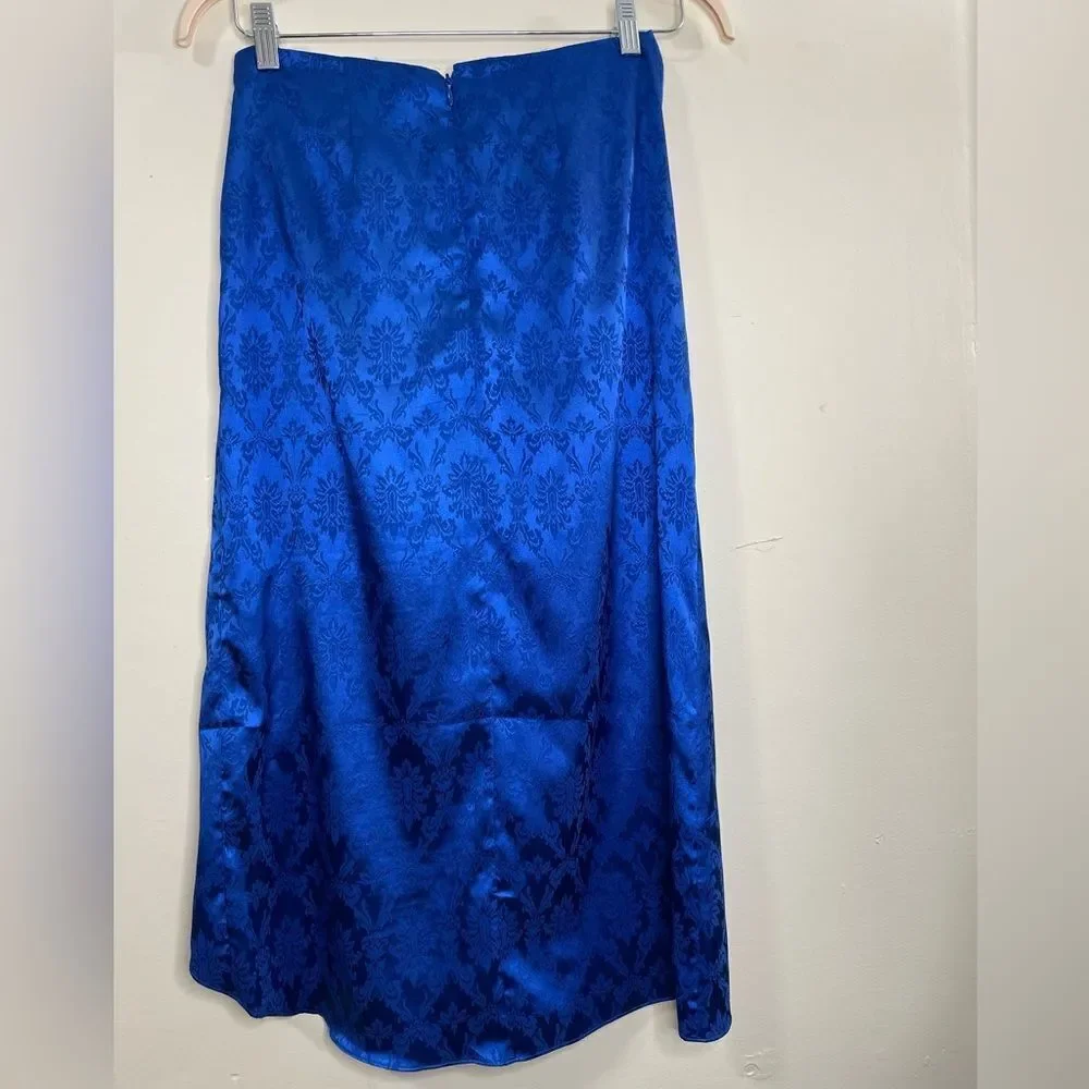 Ronny Kobo Miranda jacquard satin blue midi skirt Medium